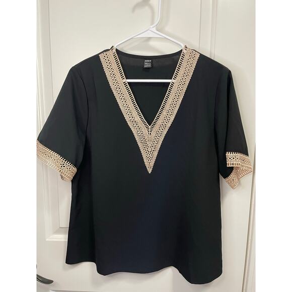 SHEIN women’s large blouse black and tan - Picture 1 of 3